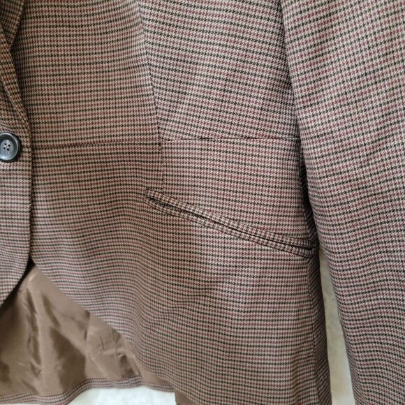 MNG By Mango Blazer Sportcoat Womens Size‎ 10 Brown Check Pattern One Button - Picture 3 of 9